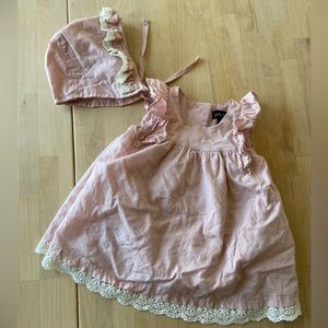 Blush baby girl dress and bonnet.